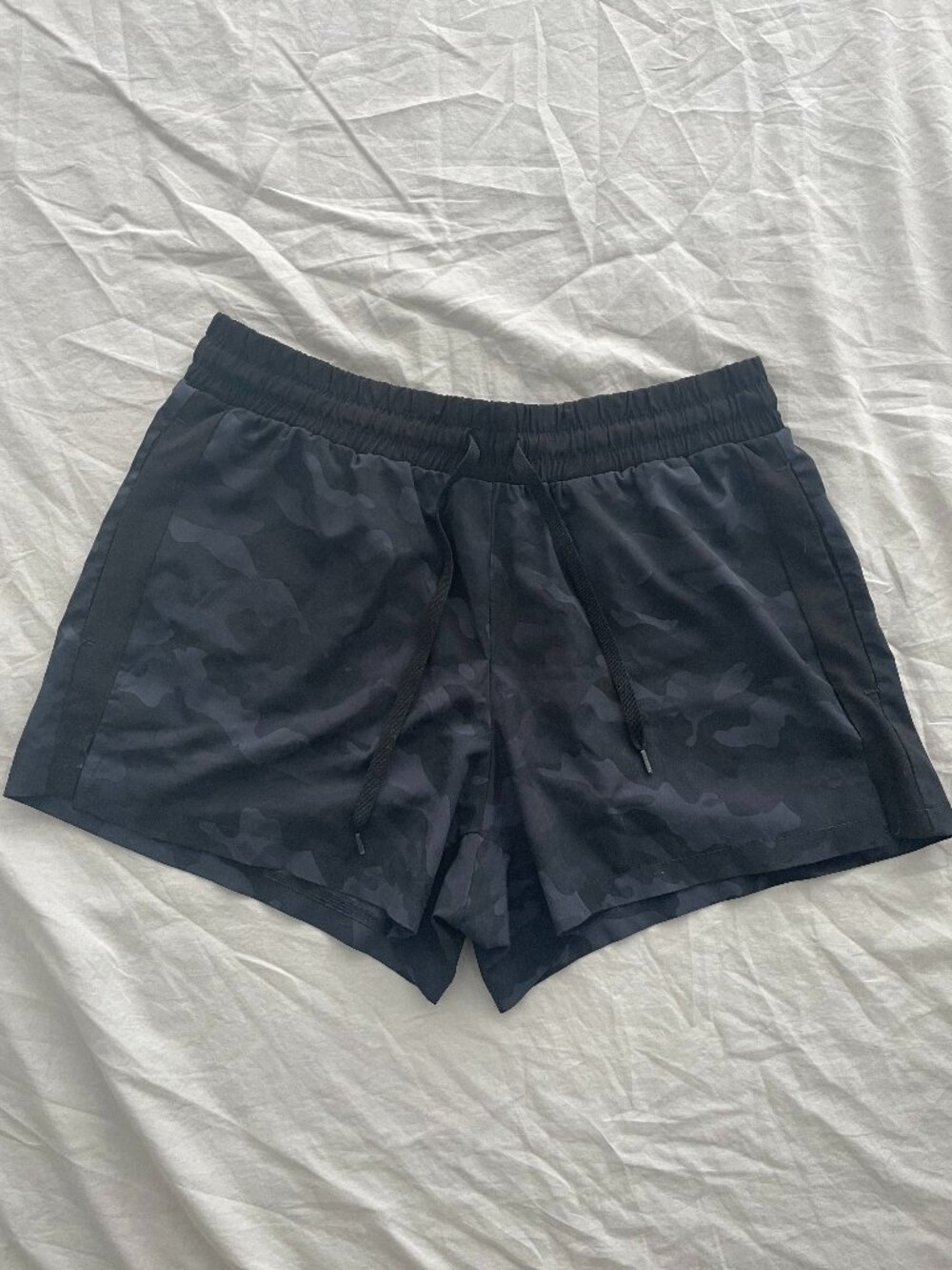Black Camo Print Workout Shorts